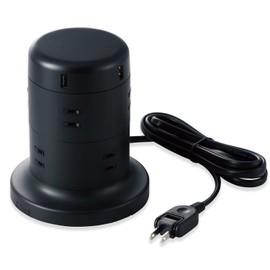 Elecom TT-U01-0820BK Power Strip Tower Type, 8 Outlets, Lightning Surge, Dust Protection Shutter Included, Fixable, 5 Ports, Total Output, 4.8 A, 6.5 ft (2.0 m), Black