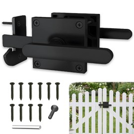 Goaylate Double Sided Gate Latch Aluminum, Heavy Duty Black Fence Gate Latch with Handles, Rust Proof Surface Mount Lock for Left Right Inswing Wooden Gates, Backyard Garden Shed (Right)