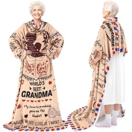 Tranqun Wearable Blanket for Grandmom Flannel Throw Wrap Body Blanket Mothers Day Birthday Gifts, 52 x 72 Inches
