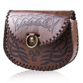 LEKEFETO Medieval Belt Bag, Vintage Faux Leather Bag with Embossed, Portable Medieval Bag, for LARP Ren Faire, for Men and Women - Brown, brown