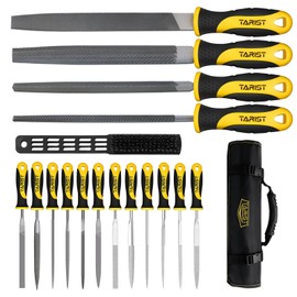 TARIST 17PCS File Set with Tool Bag, Includes 4PCS Large Metal File, 12PCS Needle File and Wire Brush,Work for Metal, Wood and More