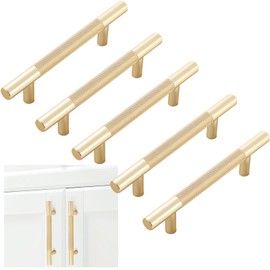 Bikasun 5 PCS Gold Cabinet Handles 96mm(3.7 Inch) Hole Center, T Bar Modern Cabinet Pulls Kitchen Handles Cabinet, for Cupboard Drawer Pulls Dresser Handle Cabinet pulls