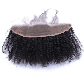 4B 4C Afro Kinky Curly Transparent Lace Frontal Closure Human Hair 13"x4"inch Ear to Ear Top Full Frontal Closure Piece Free Part Bleached Knots Remy Hair 8"inch