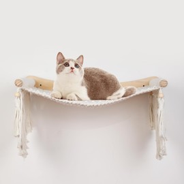 nets Tribe Cat Wall Shelves & Hammock - Comfy Cat Beds with Window Perch for Indoor Fun, Durable Wood & Macrame Cotton Ropes (21.6 * 11.8 Inches) for Sleeping & Climbing