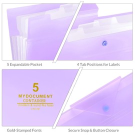 SKYDUE Purple Expanding File Folders with Pockets. Accordion File Organizer with Labels. Portable Document Organizer for Home, School, and Office.