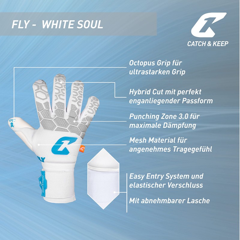CATCH & KEEP Fly White Soul Men's Goalkeeper Gloves Size