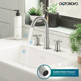 gotonovo 8 inch Widespread Bathroom Sink Faucet 3 Hole Bathroom Faucet 2 Cross Handle Vanity Faucet for Bathroom Sink Deck Mount Basin with Pop Up Drain 360° Swivel Spout Brushed Nickel