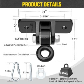 BETOOLL Swing Sets Brackets - 2 A-Frame Swing Set Brackets and 4 Swing Hangers with All Mounting Heavy Duty Hardware Included - Swing Set Kit for Porch, Yard, Playground - Black