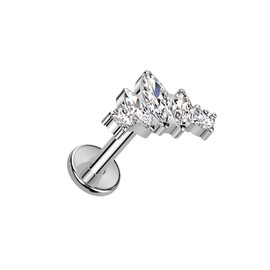 Pierced Owl 16GA F136 Implant Grade Titanium Internally Threaded CZ Crystal Marquise Fan Top Labret Stud (Silver Tone)
