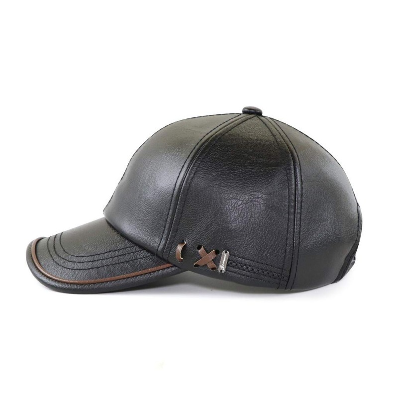 Ueither Men's Adjustable Baseball Cap PU Leather, black