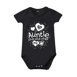 My Auntie Loves Me Letters Printed Infant Baby Clothes Unisex Funny Newborn Baby Romper Bodysuits Summer Short Sleeve (Black,6-12 months)