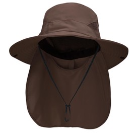 NPQQUAN Sun Hats for Men Women with Neck Flap UPF 50+ UV Protection Wide Brim Bucket Hat Safari Hiking Fishing Hats Brown（Neck Flap）