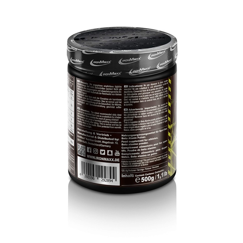 IronMaxx Beta Alanin Pulver, Pre Workout Booster, 500 g Dose(1er