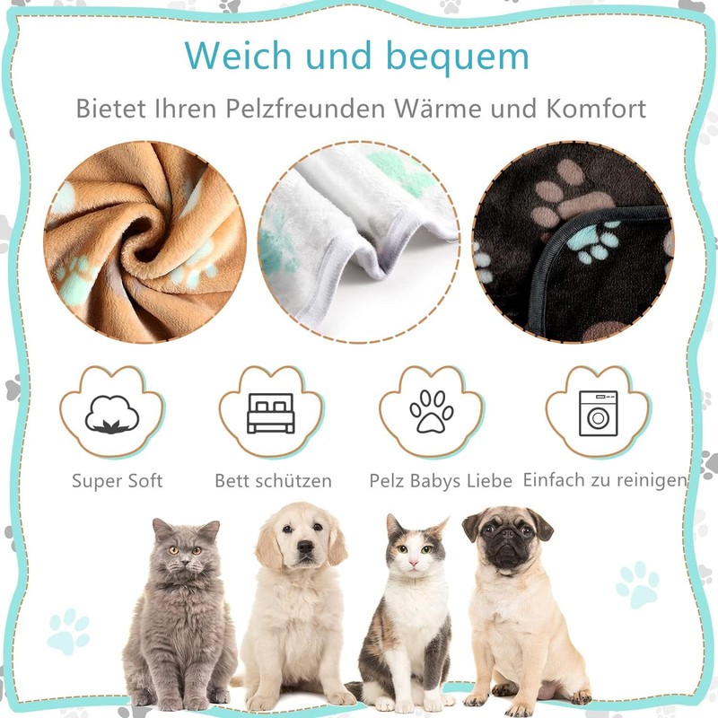 LATRAT Pack of 3 Dog Blankets, Cat Blankets, Washable and