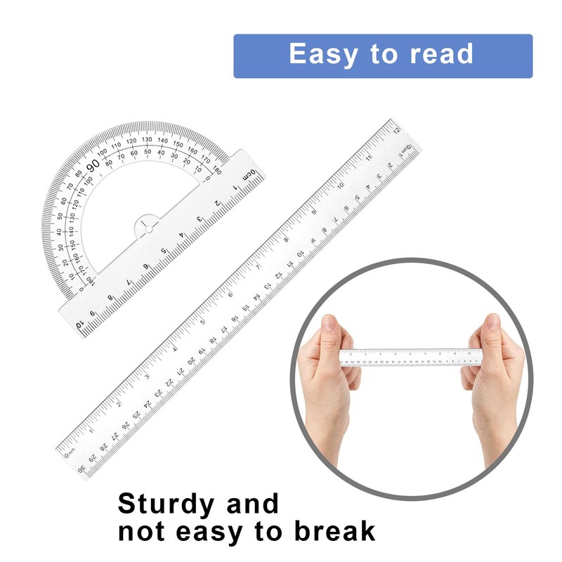 Thinp Set of 4 Rulers Set Geometry Set Plastic Math