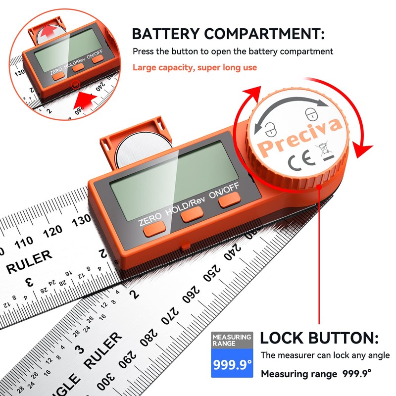 Preciva Digital Angle Protractor with Locking Function, Measuring Range: 000.0°