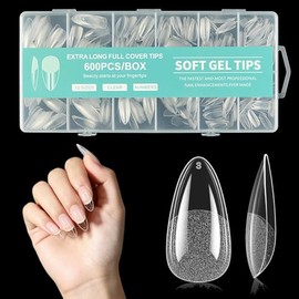 600Pzs Tips para Uñas Soft Gel, Uña Postiza Transparente Mate 12 Tamaños, Uña Postiza No Requiere Lijado, Soft Gel Tips de Transparentes Forma Natural