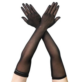 Luwint Mesh Sheer Long Gloves, Women Costume Party Opera Dress, Non-slip (Black)