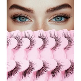 EVENTILL Lashes Fox Eye Lashes 16MM False Eyelashes Wispy Eyelash with 0.03MM Thin Flake Flat Band False Lashes Cateye Fluffy Eyelashes Natural Look 7 Pair Strip Lash Pack