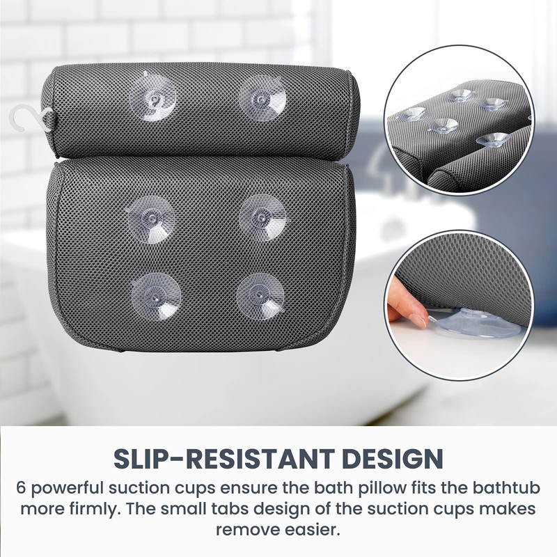 LuxStep Bath Pillow Bathtub Pillow with 6 Non-Slip Suction Cups,14.6x12.6