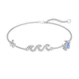 Dorunmo Sea Turtle Anklet Summer Anklets Sterling Silver Birthdays Wave Ocean Jewelry for Mom Wife