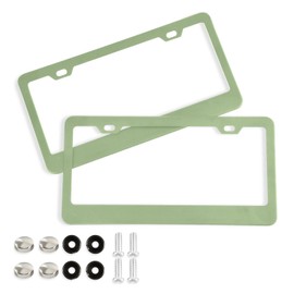 YETTASBIN Sage Green Solid Color License Plate Frames, Decorative License Plate Covers, 2 Packs Universal Aluminum Tag Frame with 2 Holes & Screw Caps for Front and Rear Car Tags, Round Hole