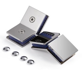 Ranbo Square Frameless Glass Clamp Connector/Shower Door Fixed Panel/Glass-to-Glass Corner Clamp,304 Stainless Steel,for 5/16" - 1/2" (8-12 mm) Thickness Glass,2 PC,Polished Chrome