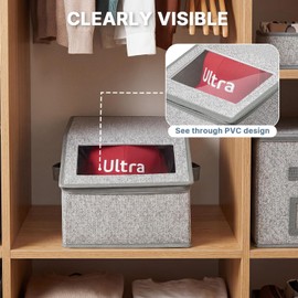 Hat Storage for Baseball Caps - 2 Pack , Hold Up to 24 Hats, Stackable Hat Storage Bin for Baseball Caps for Closet with Clear Window & Cardboard, Sturdy Snapback Hat Boxes for Home Men & Women - Grey