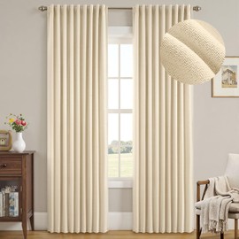 MIULEE Beige Faux Linen Blackout Curtain 84 Inch Long 2 Panels Set Rod Pocket/Back Tab/Pinch Pleated Room Darkening Textured Black Out Track Drapes for Bedroom Living Room