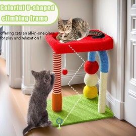 24Inch 2-Tier Cat Tree Tower with Sisal Scratching Posts & Plush Perches - Durable Compact Cat Furniture for Indoor Cats/Kittens, Climbing Ladder & Rest Platforms, Quick Assembly