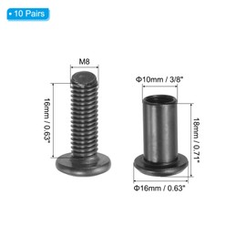 PATIKIL M8 x 16 mm Hex Chicago Screws, 10 Set Binding Screw Posts Connecting Hex Drive Socket Cap Bolt Nuts for Scrapbook Leather Belt Album Photo Furniture Repair, Black