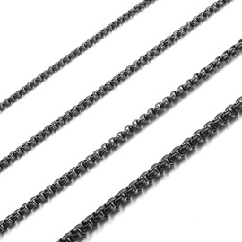 RWQIAN Men's Women's Stainless Steel Chain in Silver/Gold/Black Venetian Chain Men's Briolette Chain, Box Necklace, Width 2/2.5/3/4 mm, Length 45–70 cm, Stainless Steel