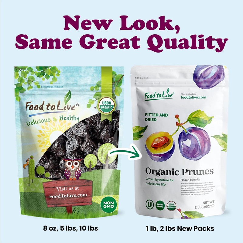 Food to Live Organic Pitted Prunes, 1 Pound - Dried