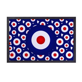 L&S PRINTS Mod Target Blue White & Red Design - Door Mat - 60cm x 40cm