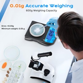 Bonvoisin Digital Lab Scale 600g x 0.01g Precision Electronic Scale LCD Display Analytical Balance Jewelry Scale Scientific Scale 0.01g Accuracy (Blue)