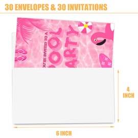 VIVORA Pink Pool Party Birthday Invitation Card for Girls, Swim Pool Birthday Party Invites, 30 Cards & 30 Envelopes, 4x6 Inches, Double-Sided