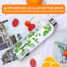 Alotpower Juicing Bottles Reusable Glass 24oz 6Pack,Empty Glass Bottles for Juicing- Glass Juice Bottles with Lids for Milk,Smoothie,Juice,Beverage(24fl.oz/720ml, Set of 6)