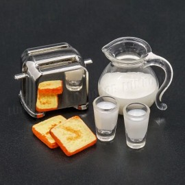 USAminiature 1:12 Dollhouse Miniature Glass Milk Pitcher Cups Toaster Set Kitchen Drinks Toys