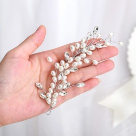 Heread Pearl Bride Wedding Hair Vine Silver Crystal Bridal Hair Piece Rhinestone Diadema Accesorios para el cabello para mujeres y niñas (paquete de 2)
