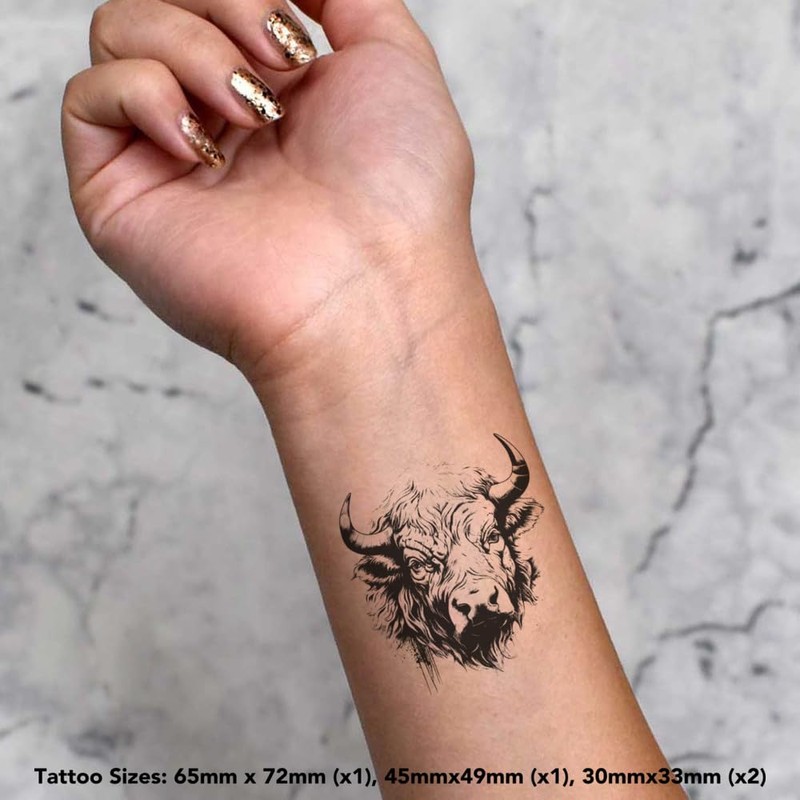 4 x 'Buffalo' Temporary Tattoos - Water Resistant, Skin-Safe, Non-Toxic