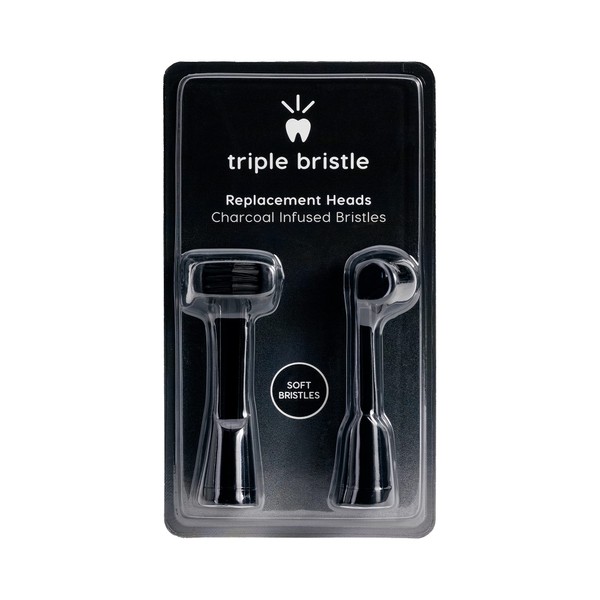 COMPATIBLE WITH THE TRIPLE BRISTLE MAX ONLY | Triple Bristle Max Replacement Brush Head Refills | Charcoal Infused | Innovative 3 Head Design | Compatible with Triple Bristle Max ONLY | 2 Pack (Black)
