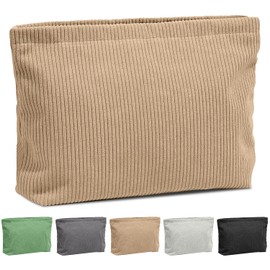 Small Makeup Bag for Purse, Travel Cosmetic Bag Makeup Pouch Corduroy Portable Versatile Zipper Pouch for Women (Khaki)