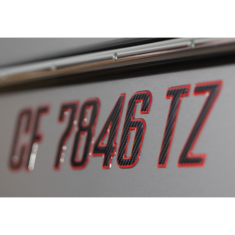 Boat Registration Stickers - Domed Carbon Fiber Numbers with Red