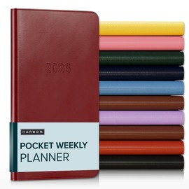 Harbor Pocket Weekly Monthly Planner 2025-2026 - Calendar Planner and Notebook, Durable Faux Leather, 192 Pages, Softcover & Book Bound - Cambridge Red - 6 x 3.25 "