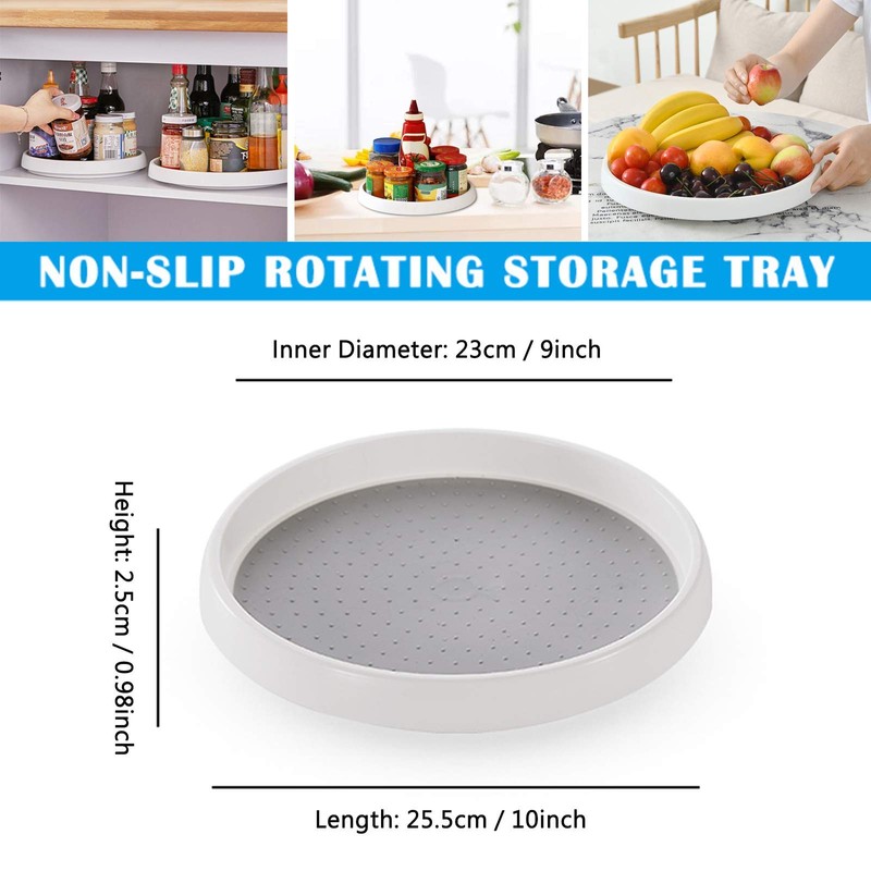 Roninkier Lazy-Susan Rotatable Spice Rack - 2-Pack 25cm Cupboard Organiser