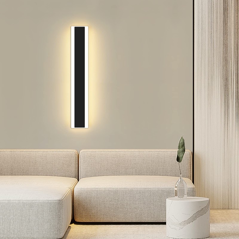 Mikeru Modern Wall Light, 3000k-6000k Dimmable Sconce 23.6inch Black Exterior