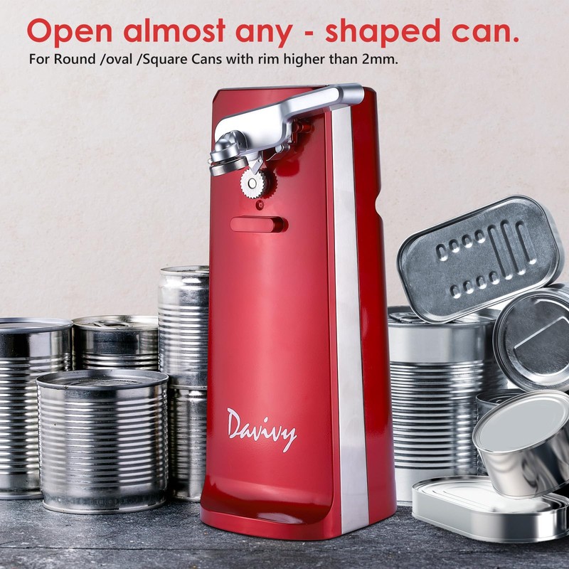 Davivy Electric Can Opener, One Touch Lid Opening, Removable Stainless