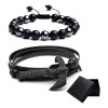 Pulsera Lynnette Cuero Obsidiana Hombre Ajustable 21cm Pack 2