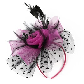 KalluliCC Rosered Fascinators Hat for Women Tea Party,Rose Red Headband Kentucky Derby Cocktail, Wedding, Fancy Dress Party with Mesh Ribbons Feathers for Women Girls