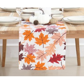 PurpleEssences Fall Maple Leaves Table Runner, Autumn Thanksgiving Kitchen Dining Table Decoration for Indoor Outdoor Party 14x108 Inch - Maple Leaves